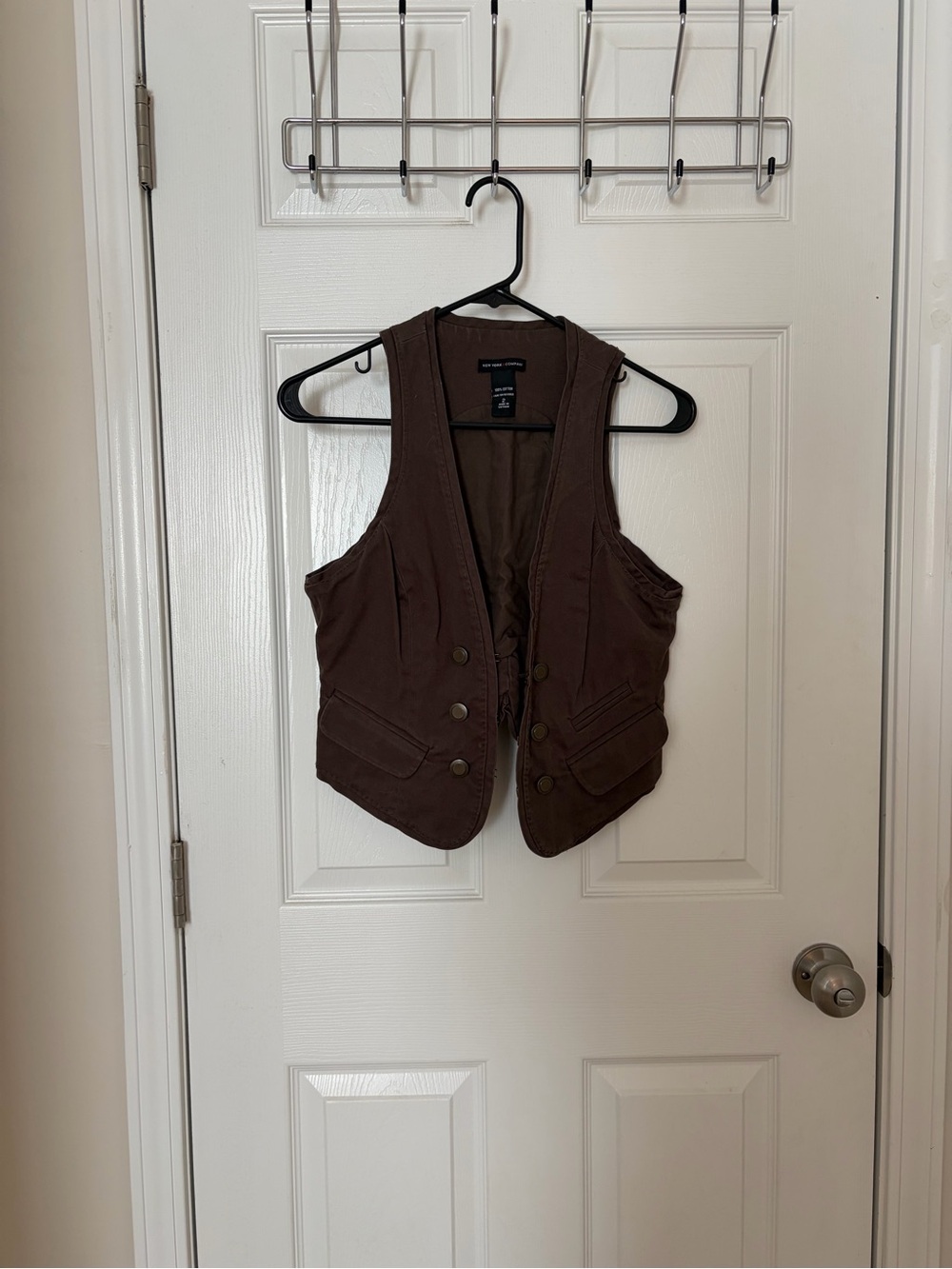 New York & Company Brown Button-Front Cotton Vest